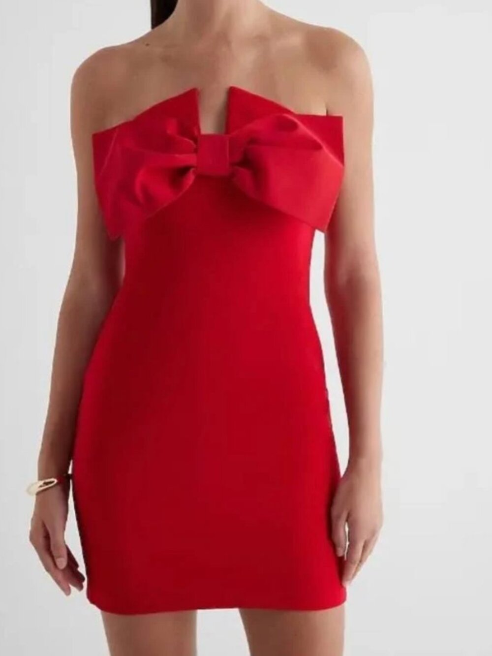 Express Red Strapless Bow Mini Dress